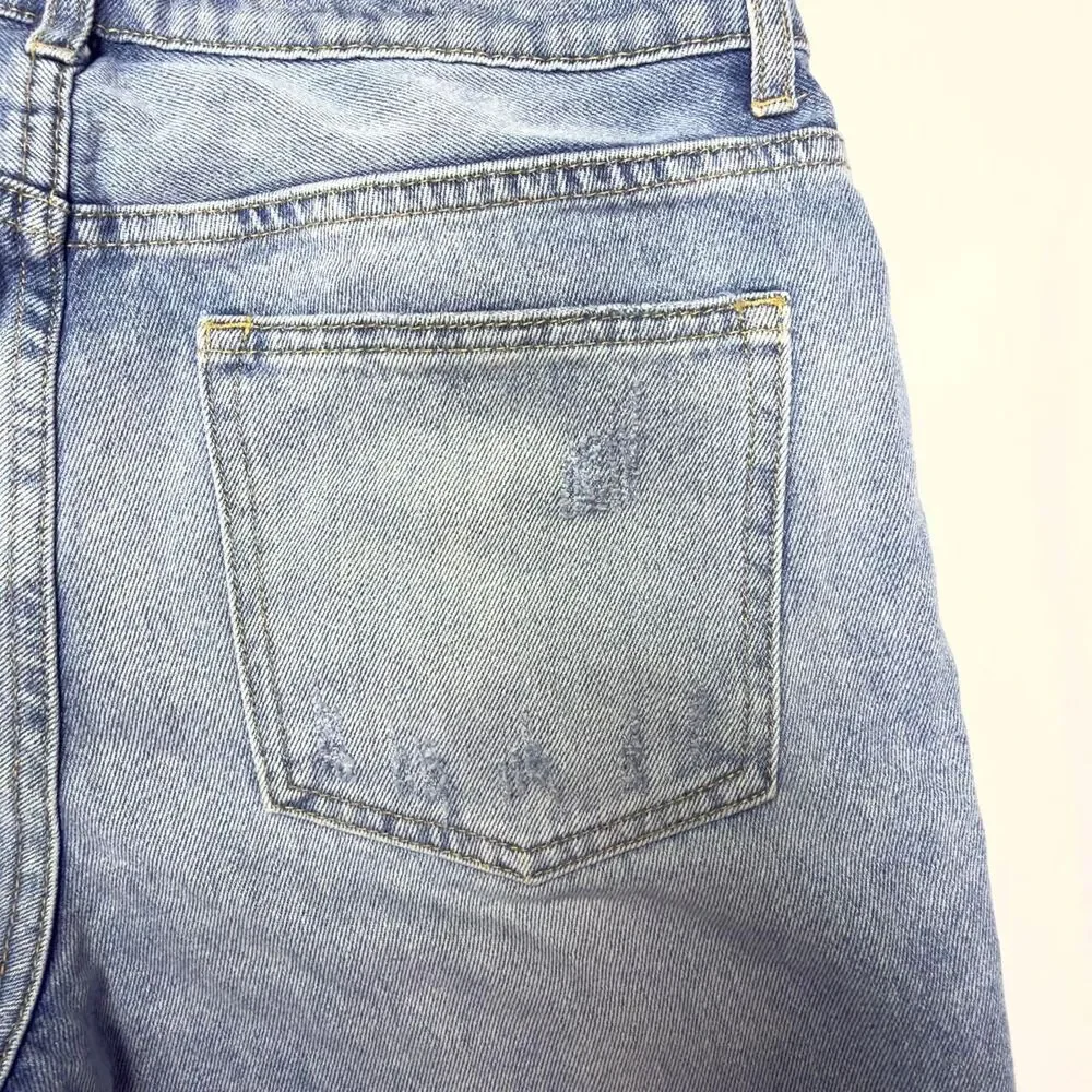 oat new york denim long line distressed high-rise bermuda shorts size 28”